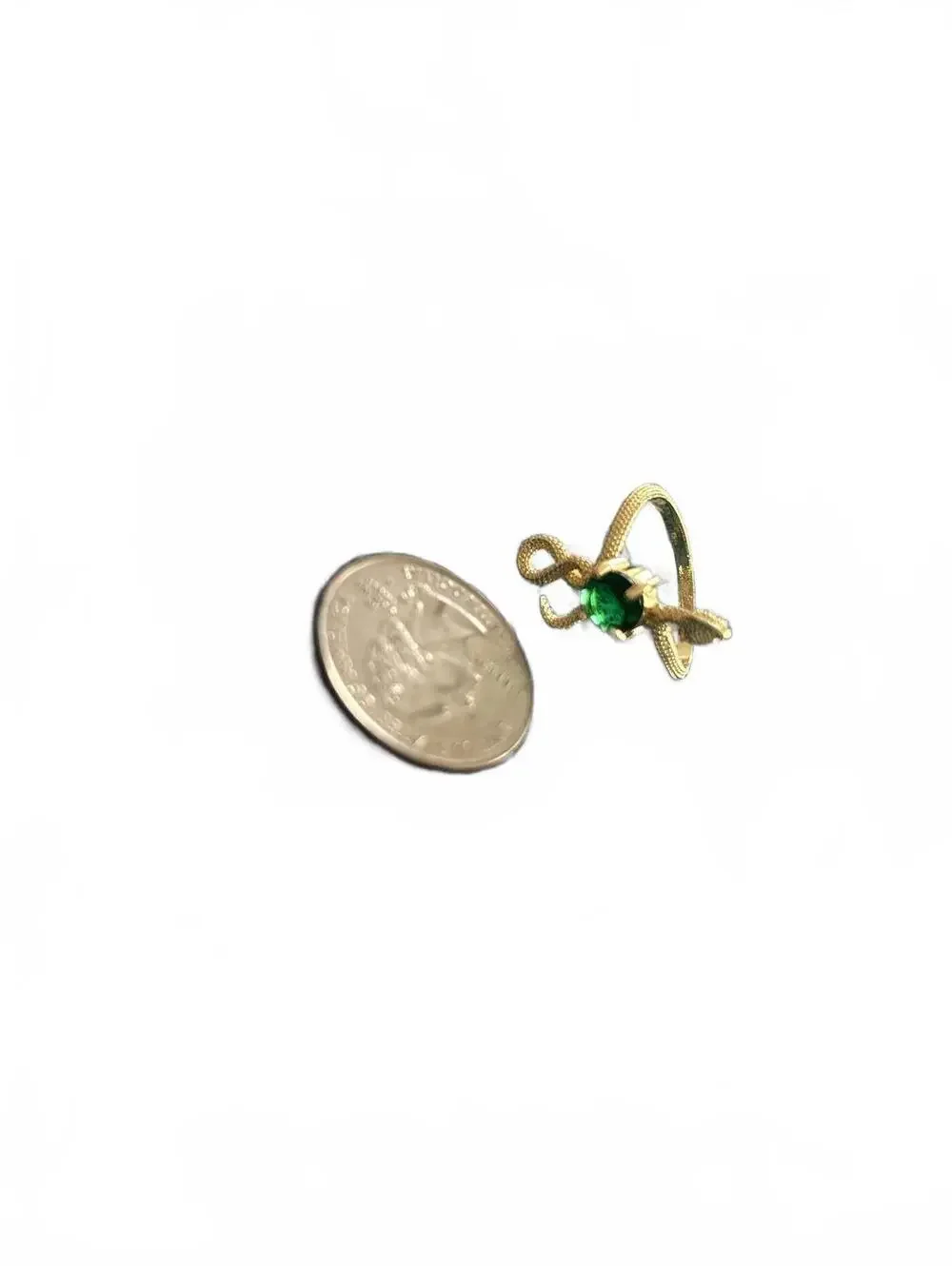Gold Tone Snake Ring with Green Gemstone